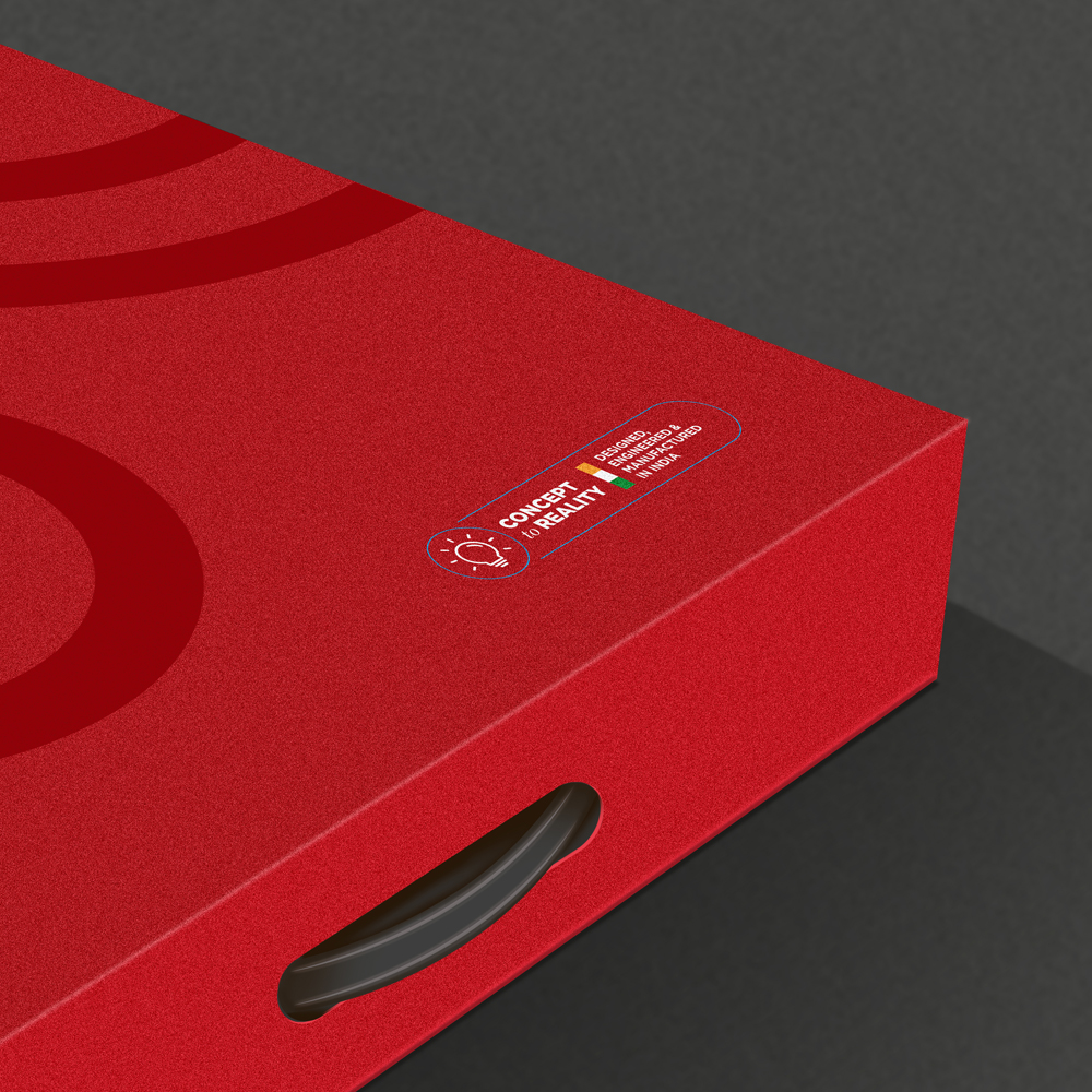 Detailed view of Centroid Polymer Technologies red portfolio box showing the 'Concept to Reality' label and logo, emphasizing design and manufacturing expertise