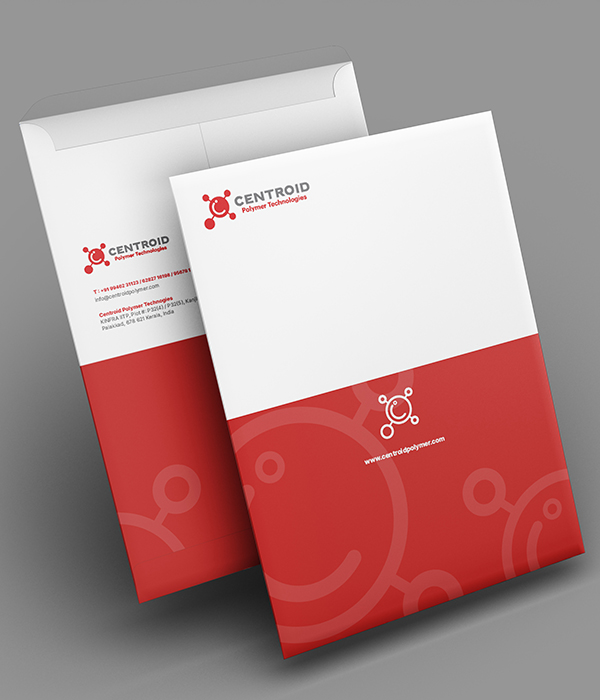Refined Centroid Polymer Technologies logo with modern design elements, featuring clean lines and geometric precision, 
                on a red grid background