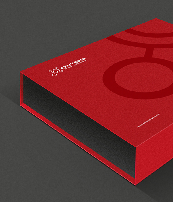 Centroid Polymer Technologies portfolio box 
              with a bold red design, featuring the company logo and minimalistic graphic elements, used for showcasing products and services