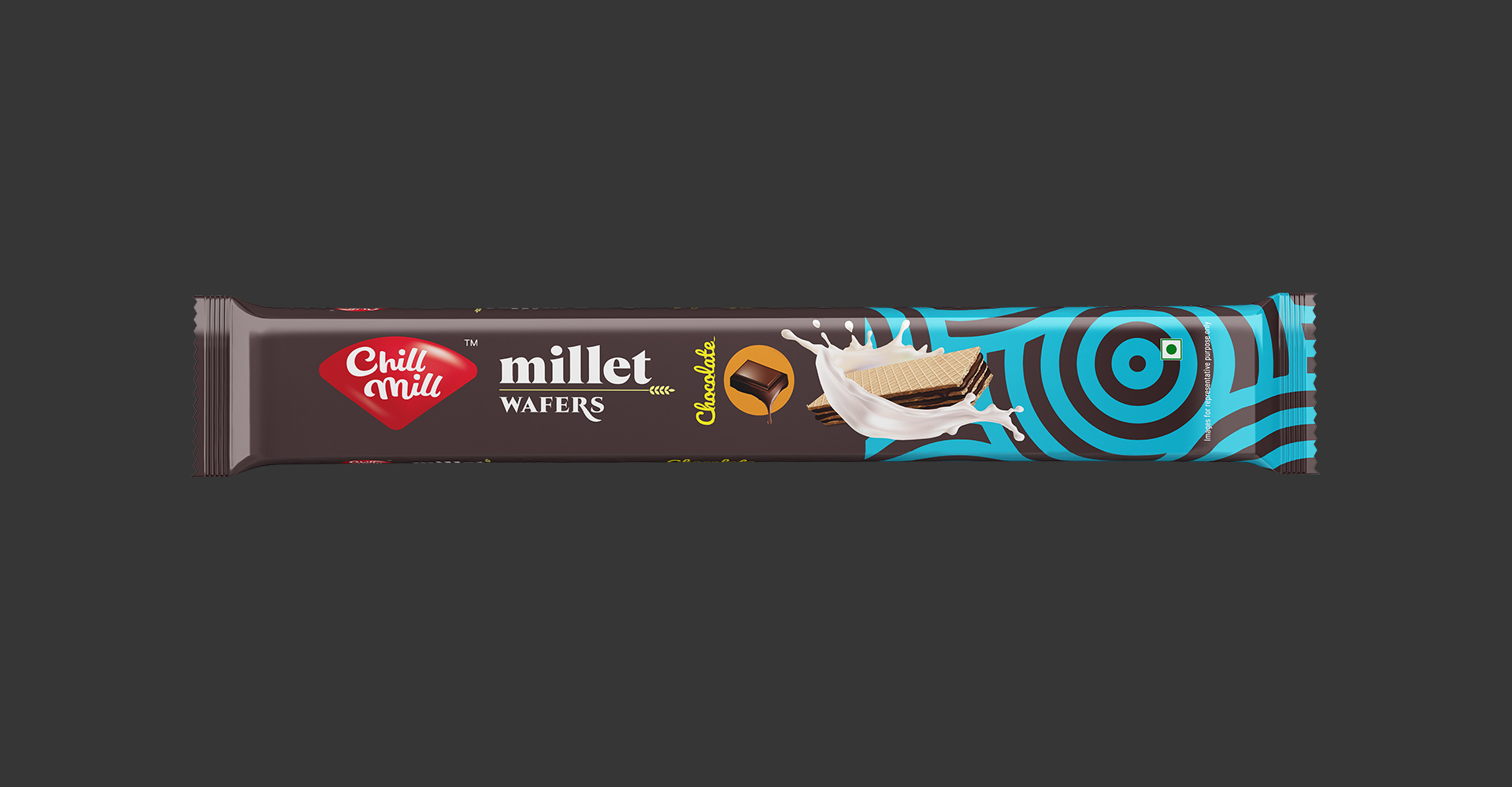 Chill Mill chocolate millet wafers bar packaging with creamy milk splash – healthy and crunchy millet snack