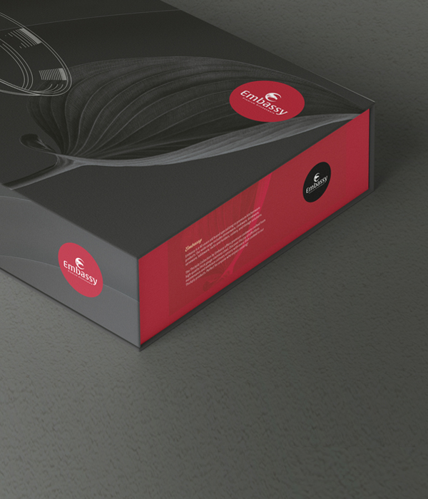 Embassy Cookware Thickply Frypan packaging 
                design – premium non-stick cookware box with sleek black and red branding, durable kitchenware packaging, and professional 
                frypan illustration.