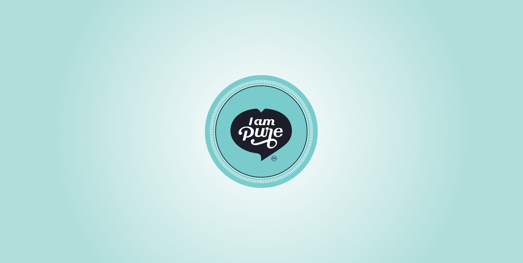 A circular logo for the I am Pure brand, featuring a speech bubble with the text I am Pure in a stylized font, surrounded by a light blue circle. The background is a solid, lighter shade of blue.