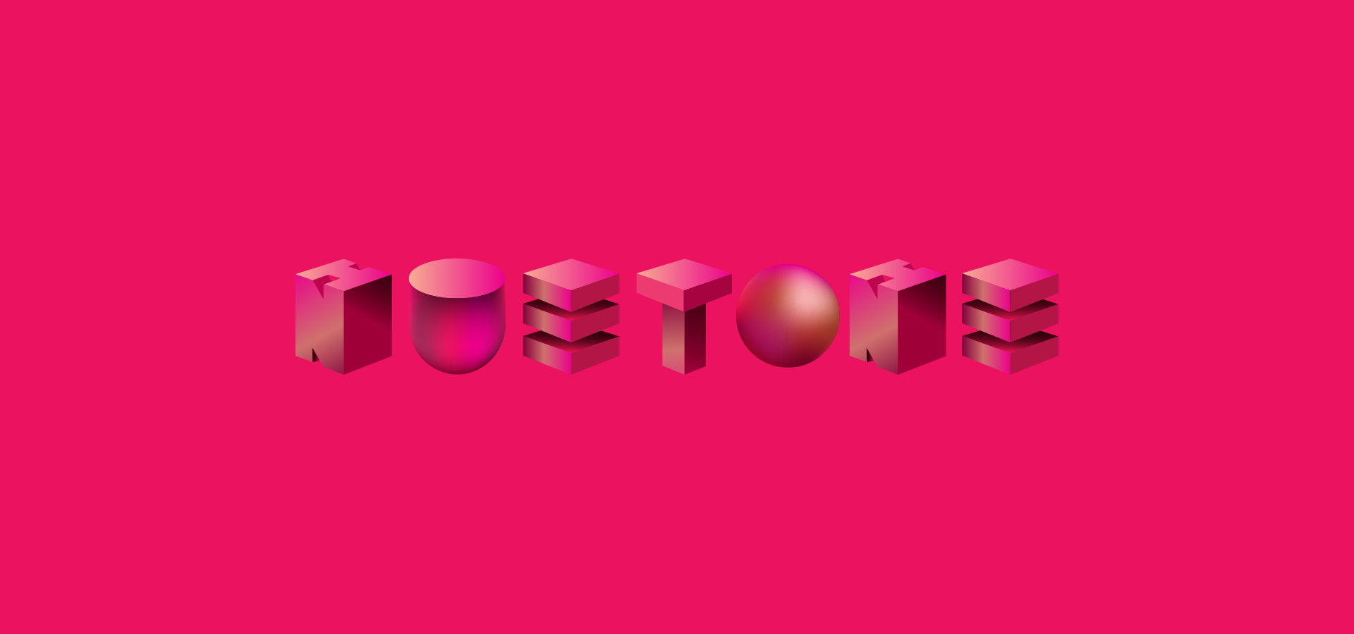 Nuetone logo with 3D pink geometric letters on a vibrant pink background, showcasing the brand's modern and creative design on the website