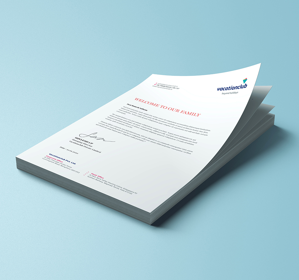 Vacationclub  letter head - premium holiday membership documentation on a blue background